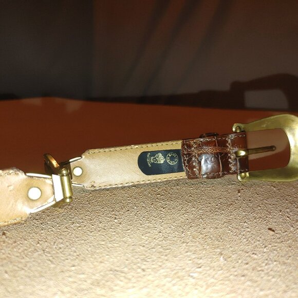 Brown Leather Belt Handcrafted Italian Roco Ornate Brass Buckle Detailing - Picture 16 of 16